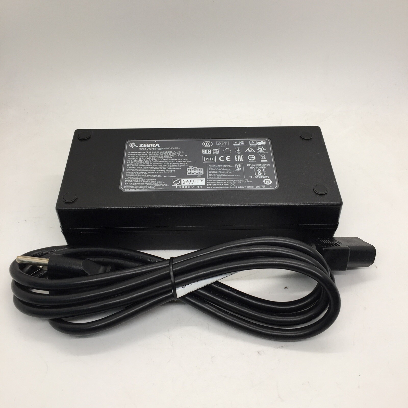 Zebra SAWA-58-90012A  PWR-BGA12V108W0WW 12V 9 0A AC Power Supply Adapter
