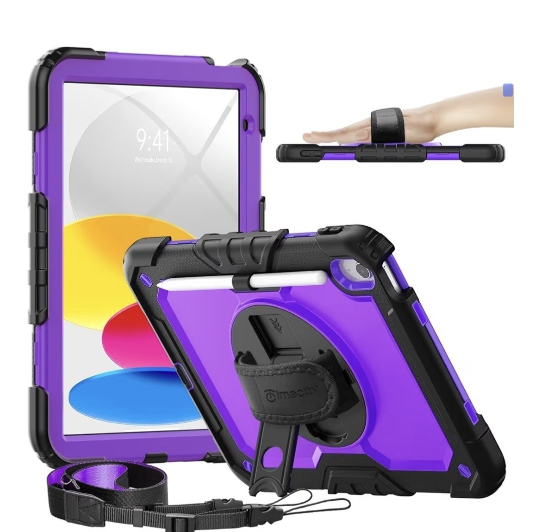 Timecity Shockproof Case w/ Kickstand & Shoulder Strap for iPad 10/11 10.9"