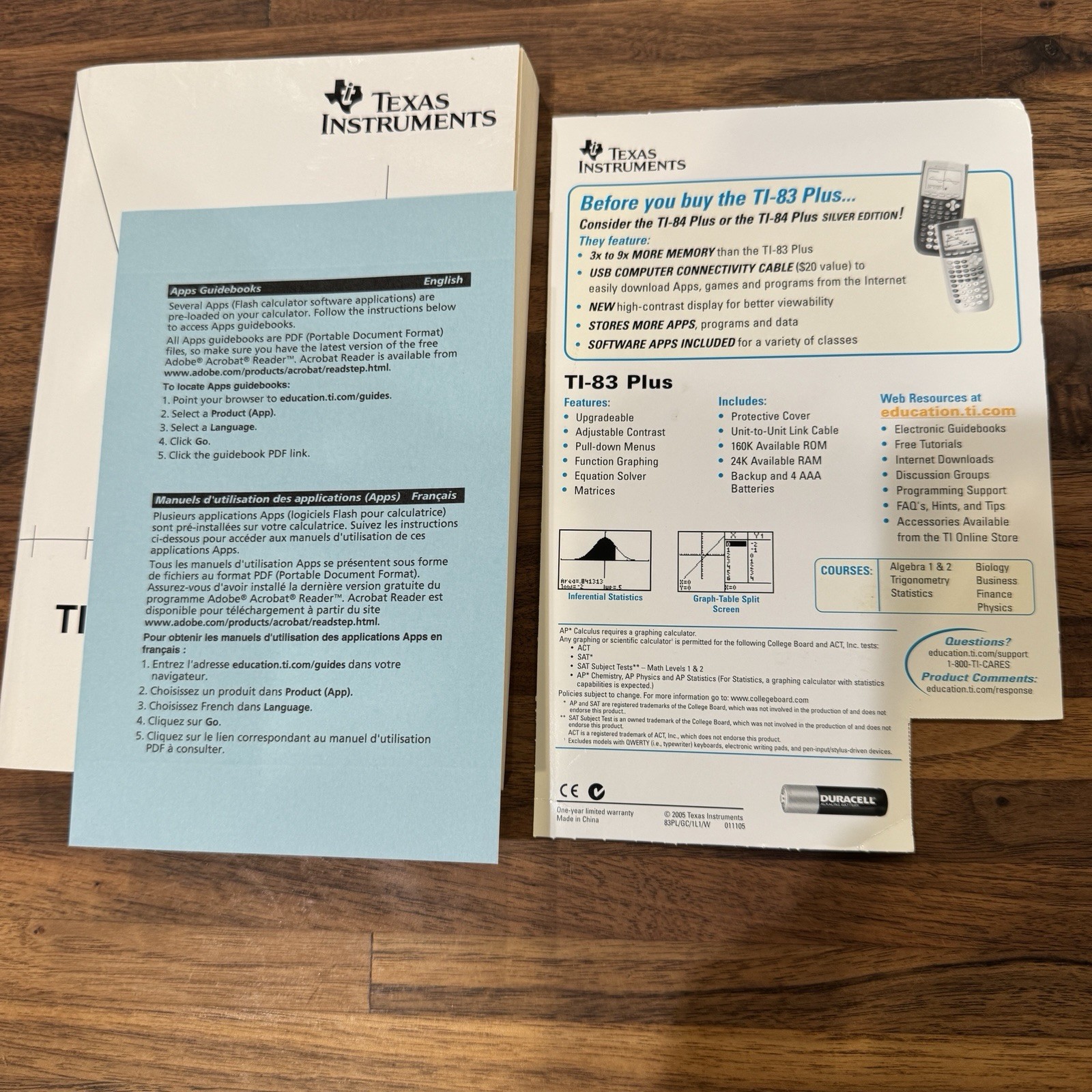 TI-83 Plus Texas Instruments Manual Instructions Book 2004 with ephemera