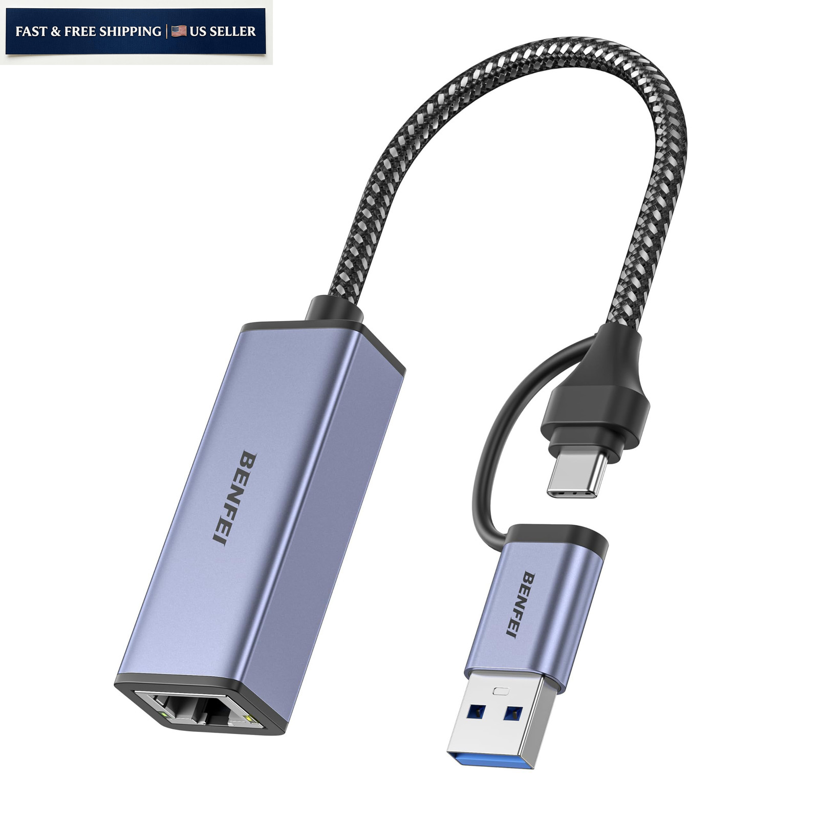 BENFEI USB 3.0 to Ethernet Adapter, C RJ45 Gigabit LAN 1 PACK, Gray