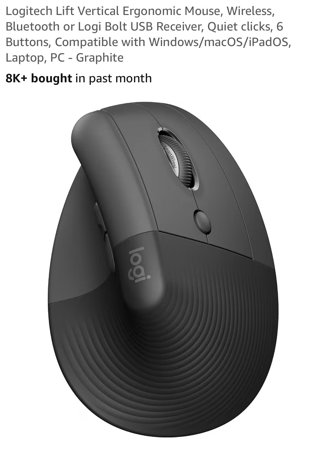 Logitech Lift Vertical Ergonomic Mouse, Wireless Bluetooth - Left Handed