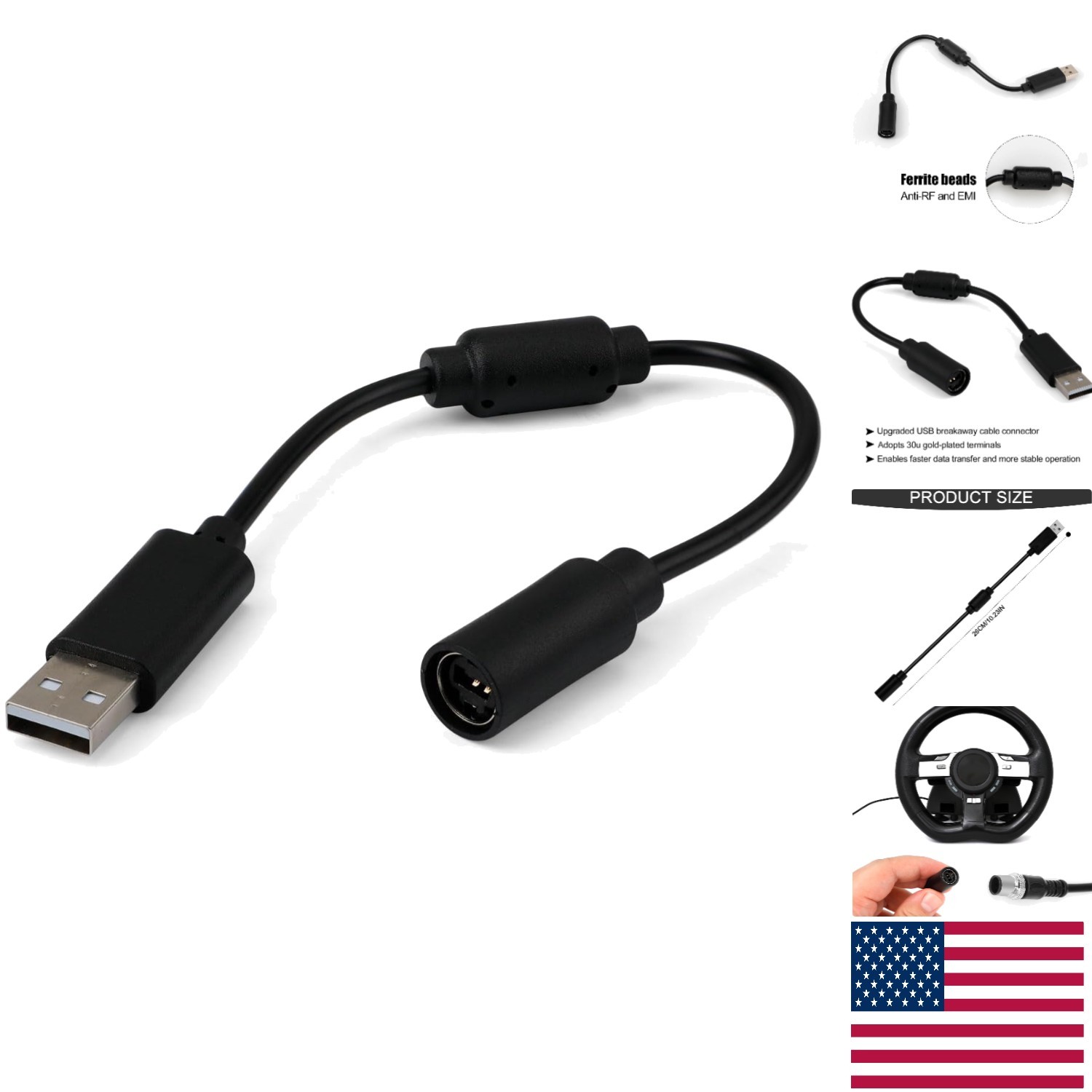 USB Breakaway Cable for Logitech G920 & Ferrari 458 - 26cm Durable Performance