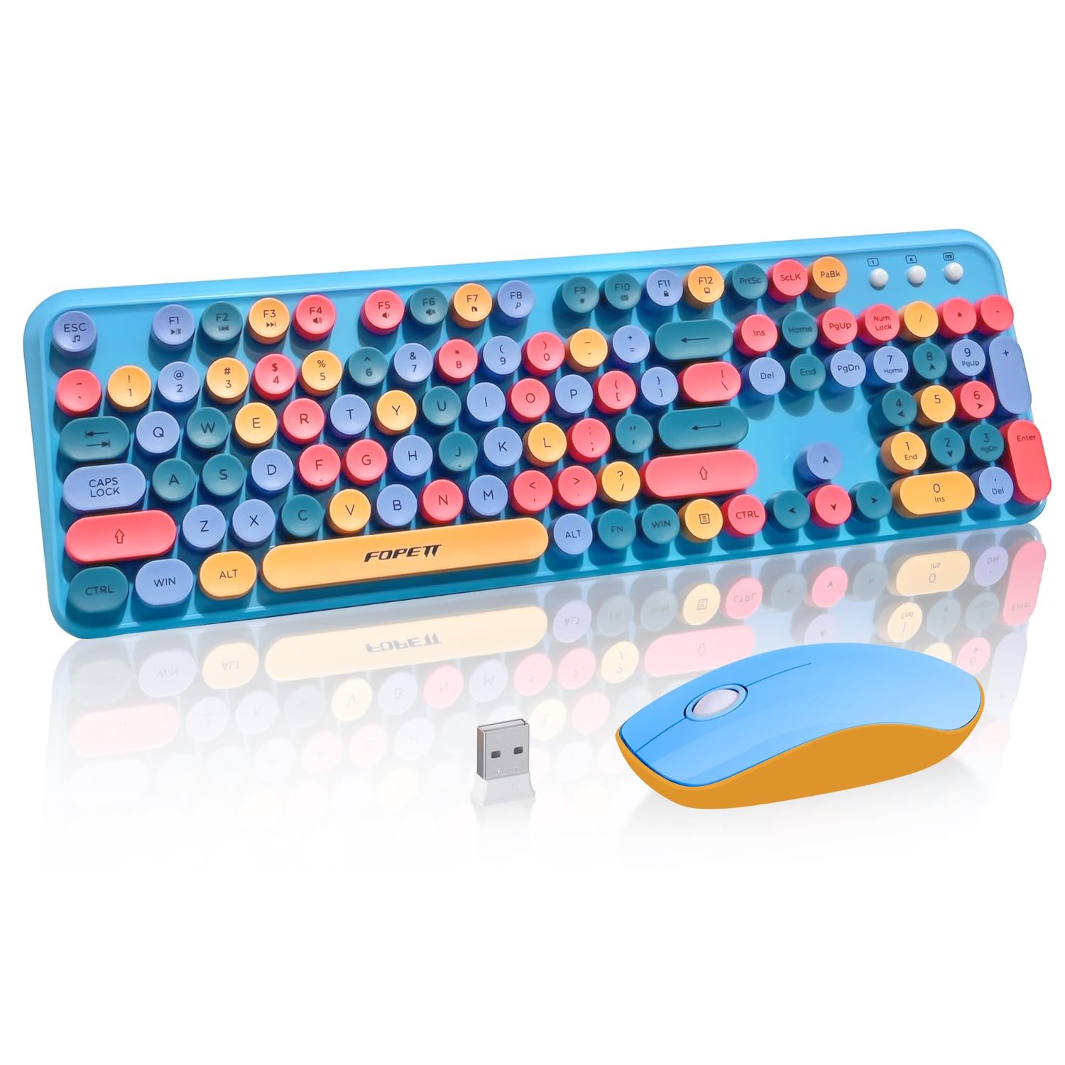 Wireless Keyboard and Combo, 105 Keys Full-Sized 2.4 GHz Round Keycap Colorfu...