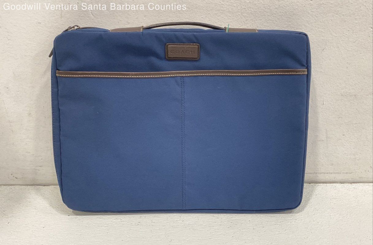 Coach Blue Nylon With Brown Leather Trim Laptop Case 15"