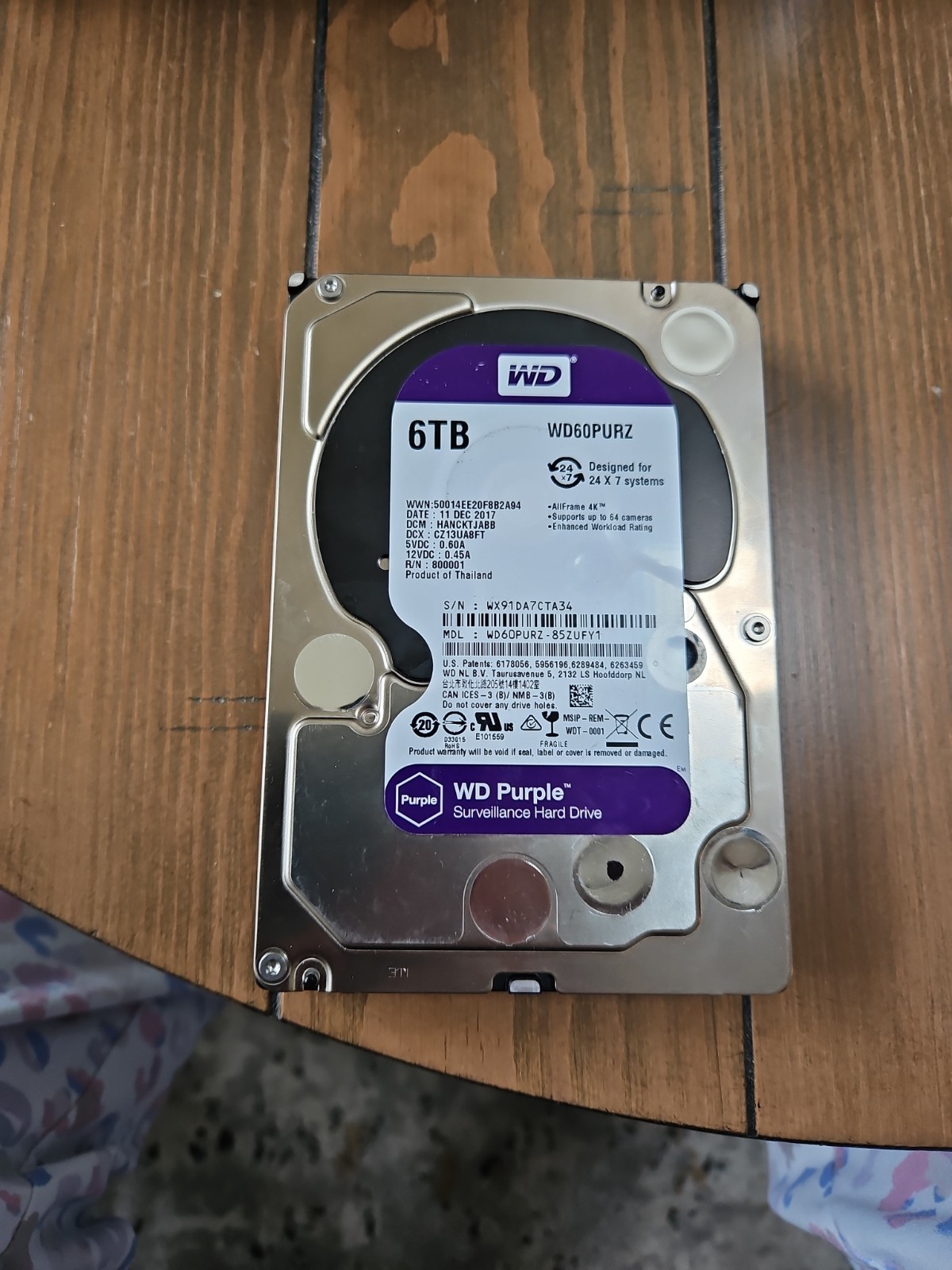 6TB Western Digital Purple Hard Drive WD60PURZ-85ZUFY1 SATA 3.5" HDD | Tested