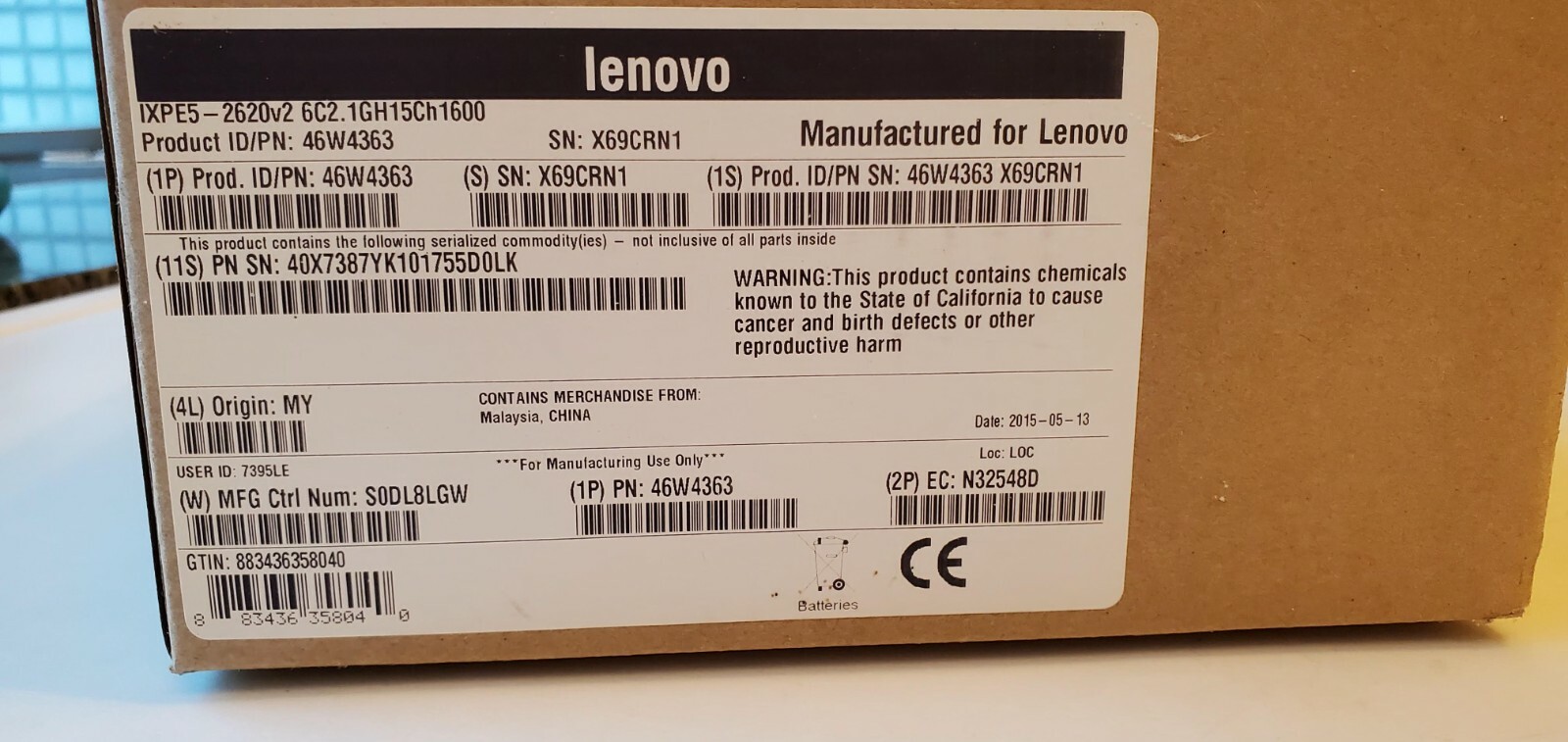 46W4363 Lenovo IBM Intel Xeon E5-2620 v2 6C 2.1GHz Server CPU Kit