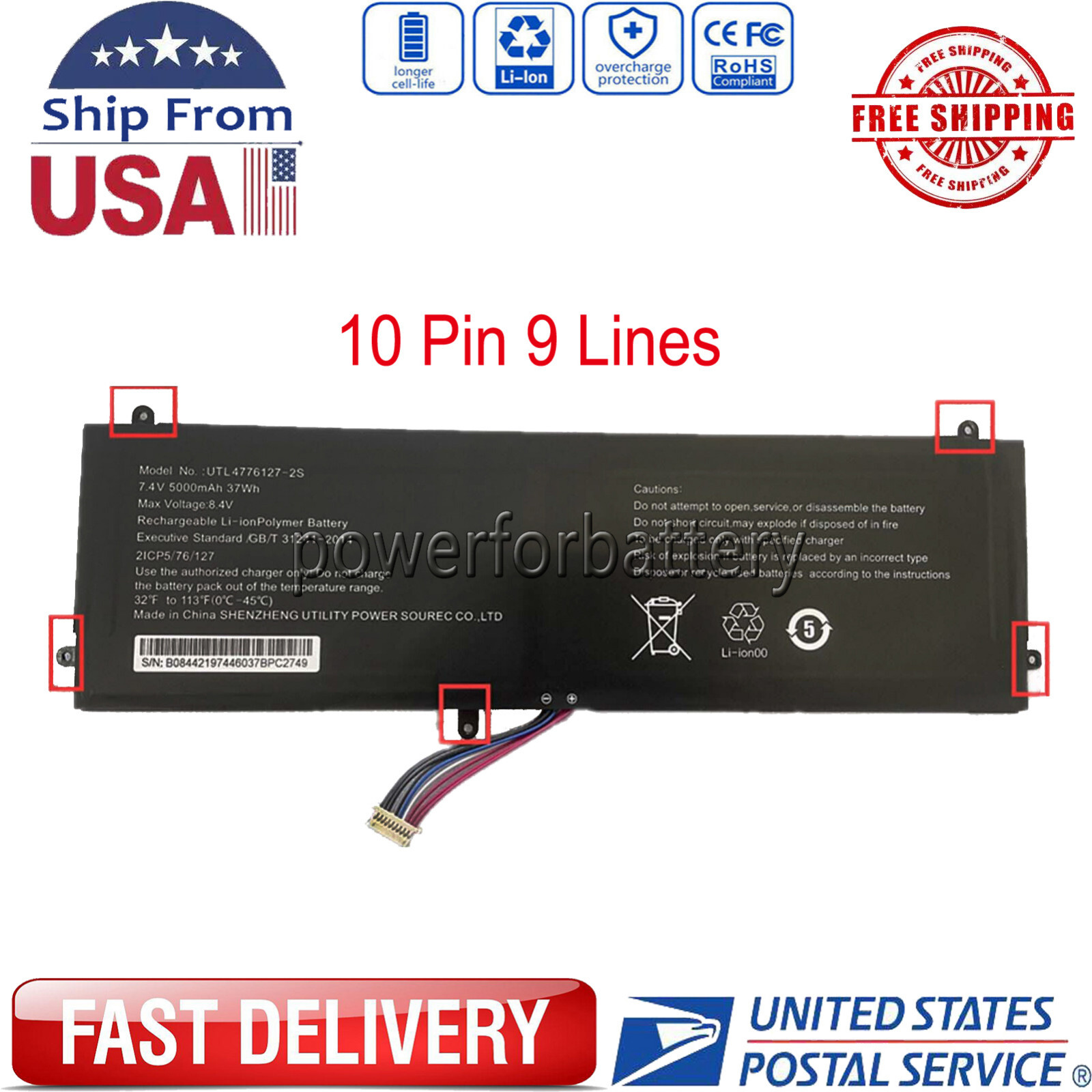 NV-4774126-2s UTL4776127-2S 10 Pin 9 Lines Battery for Smartbook 141 PC208PC209