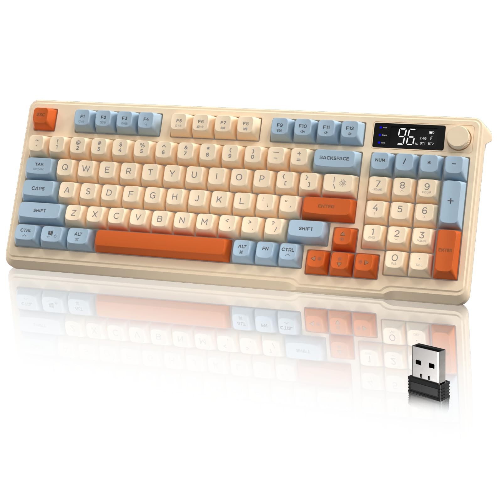 M96 Wireless Gaming Keyboard Knob Control Bluetooth/2.4G RGB 3000mAh 94Key