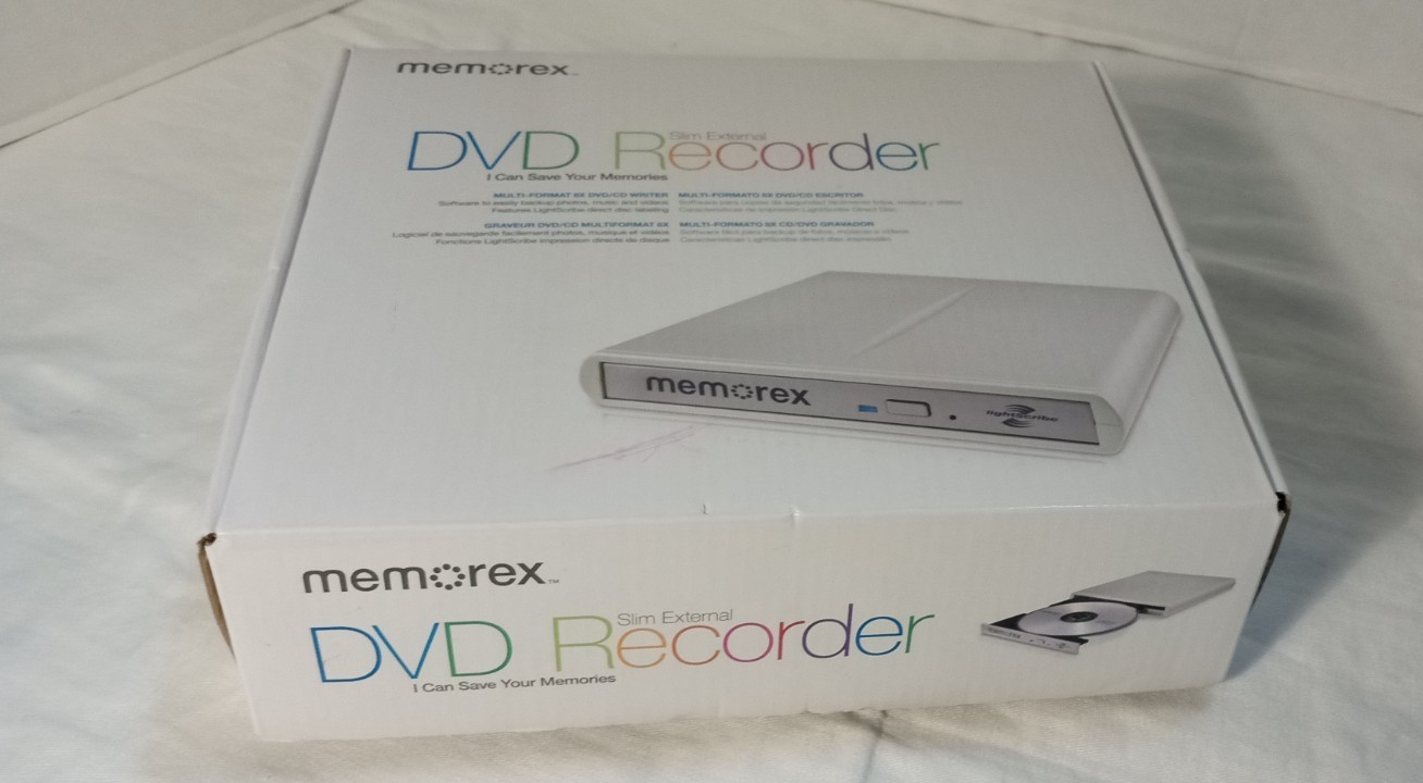 Memorex Slim External DVD Recorder USB CD/DVD Burner Drive w/ Box & Cables