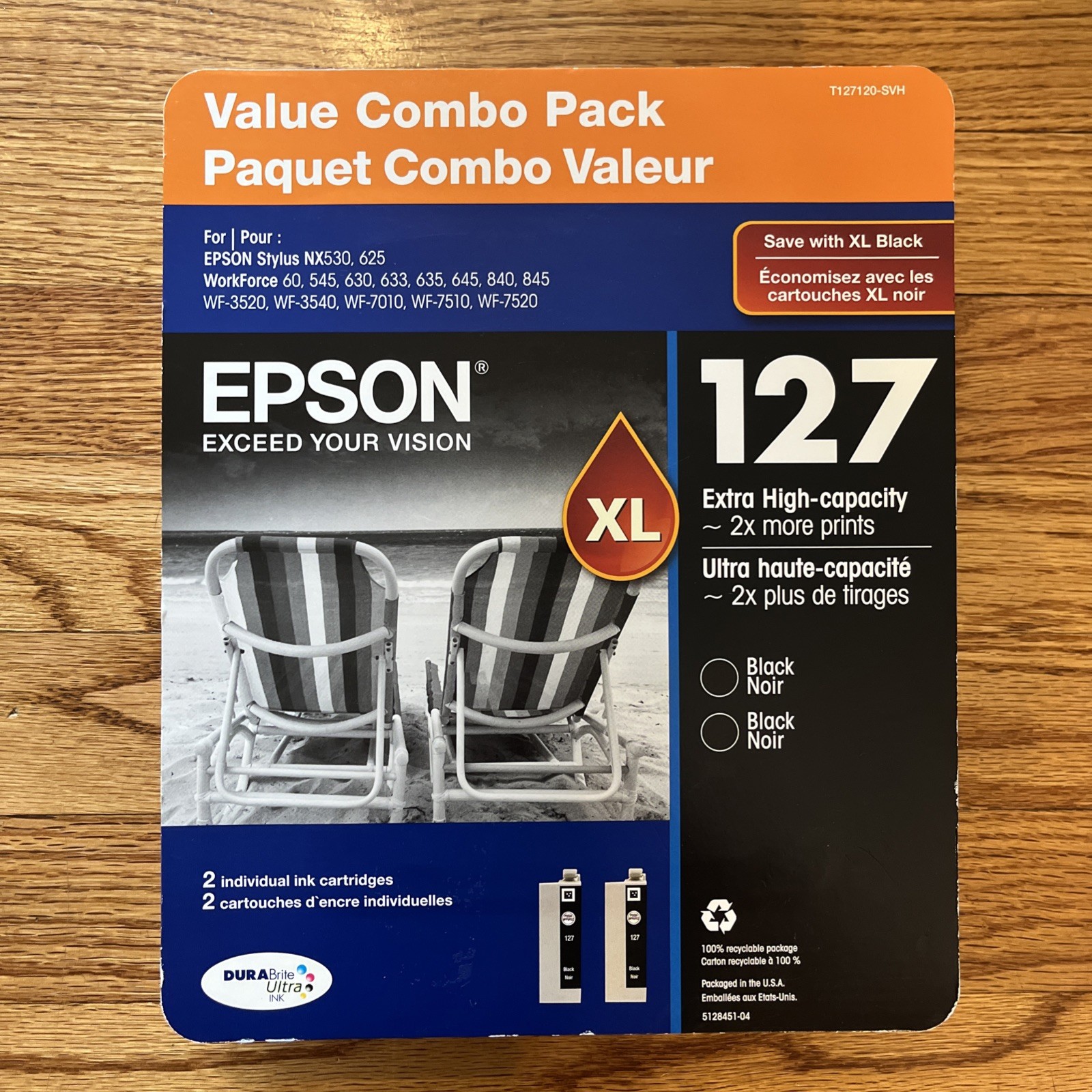 Genuine Epson 127 Black XL Twin (2) Pack (T127120-SVH) NEW - EXP 12/21