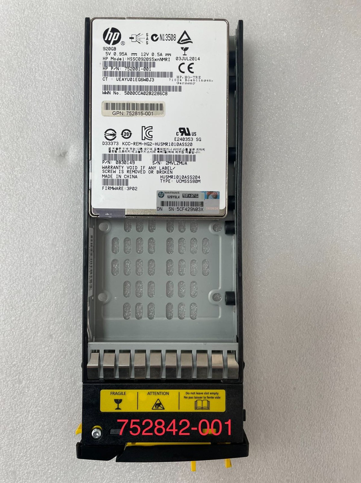 752081-001 HP 3PAR 920GB SAS SSD (6G MLC), E7W24A, 752842-001,