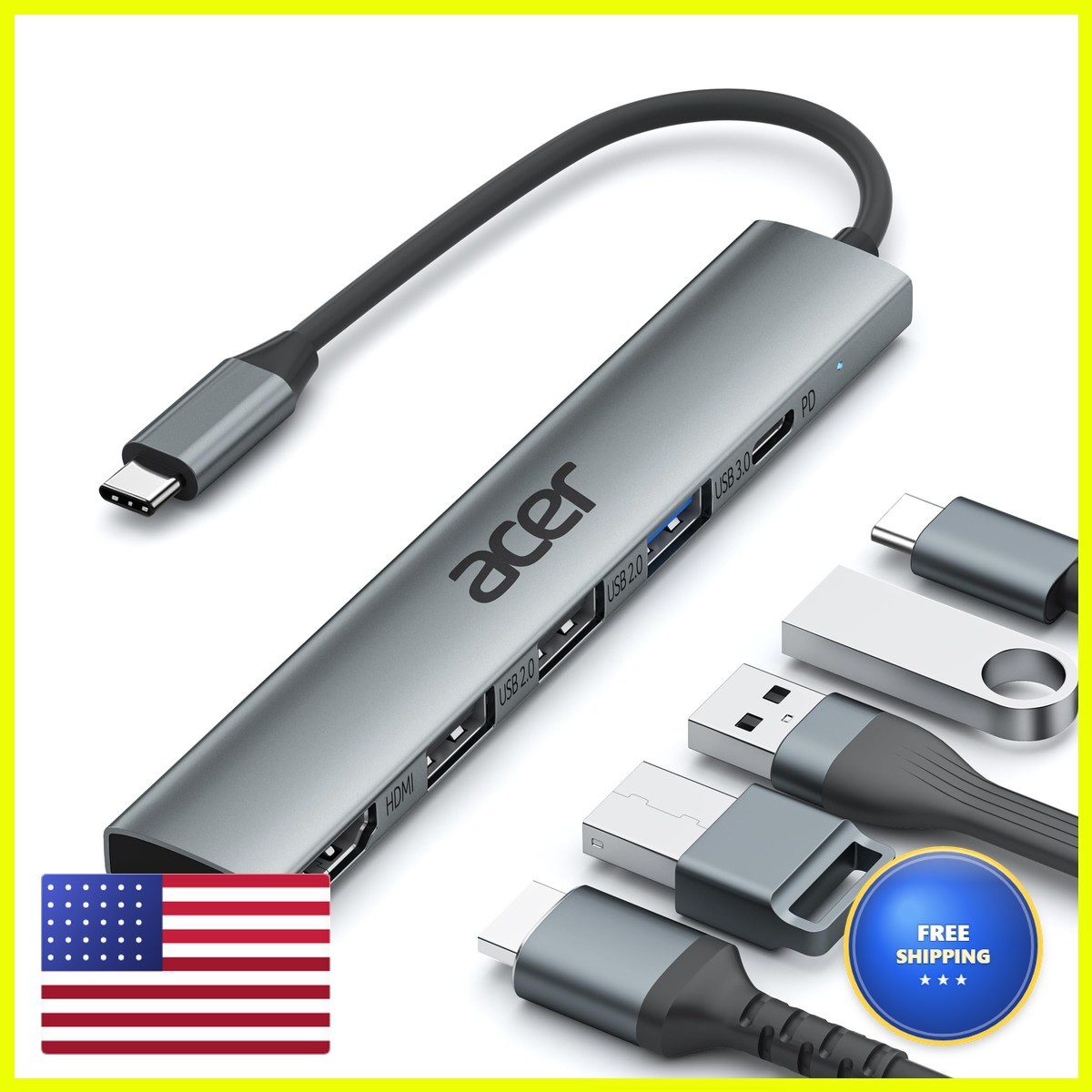 Acer ODK4C0 5-in-1 USB C Hub 4K HDMI 100W PD 3 USB A Ports