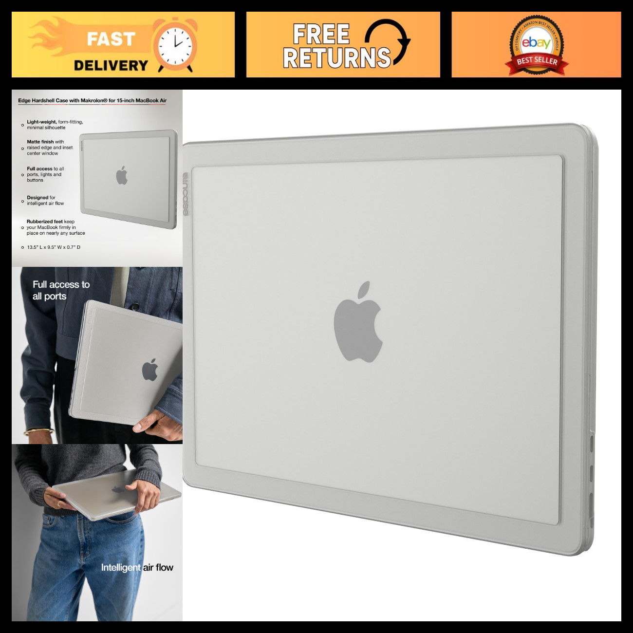 Clear Hardshell Case for 15" MacBook Air - Durable Makrolon Protection, Slim Fit