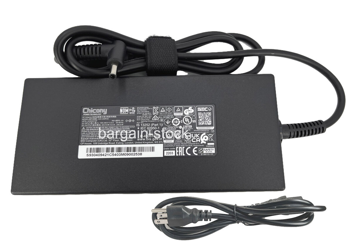 Chicony 20V 12A 240W AC Adapter Charger For GIGABYTE Aorus 16X 9KG-43USC54SH