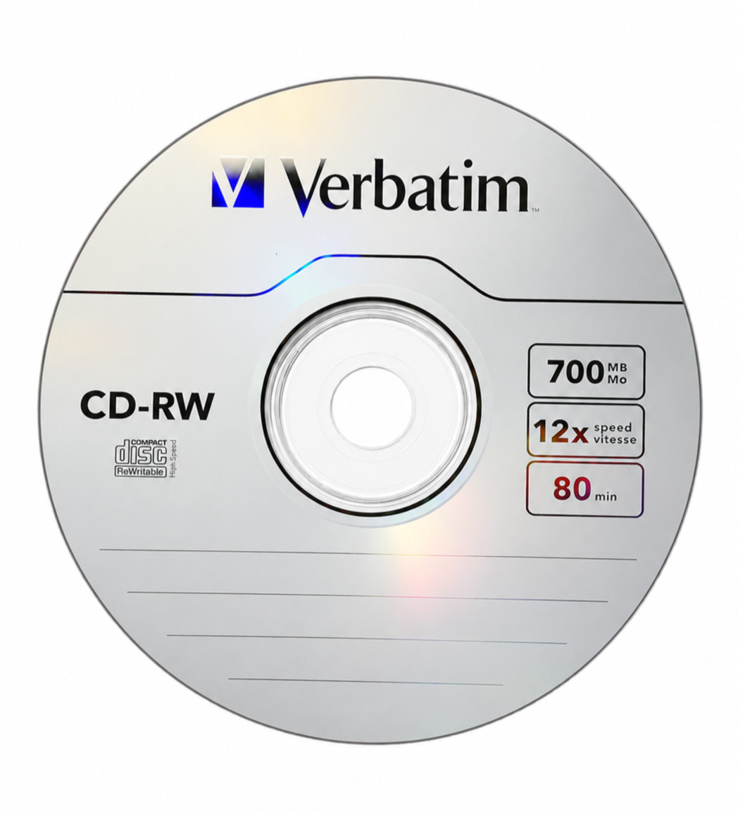 VERBATIM CD-RW 700MB 4X-12X High Speed Logo Rewritable Disc 8 Pack in Sleeves
