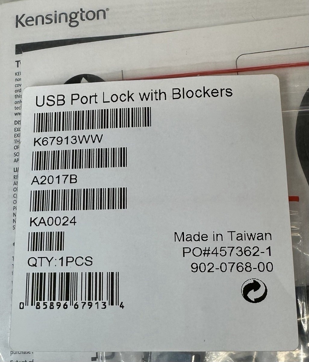 NEW & SEALED Kensington K67913WW USB Port Lock with Blockers