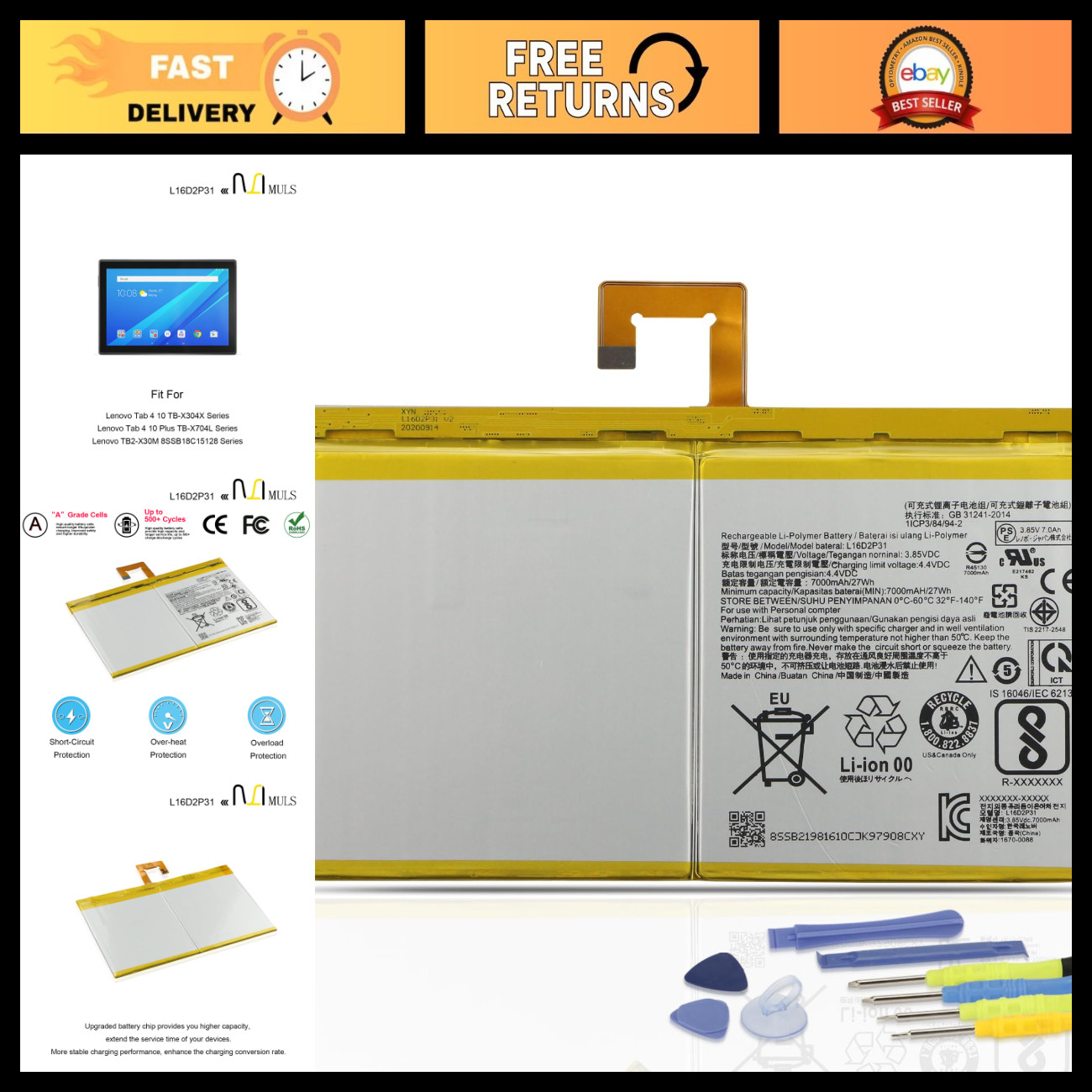 High-Capacity Tablet Battery for Lenovo Tab 4 10 TB-X304X TB-X304F - Reliable Po
