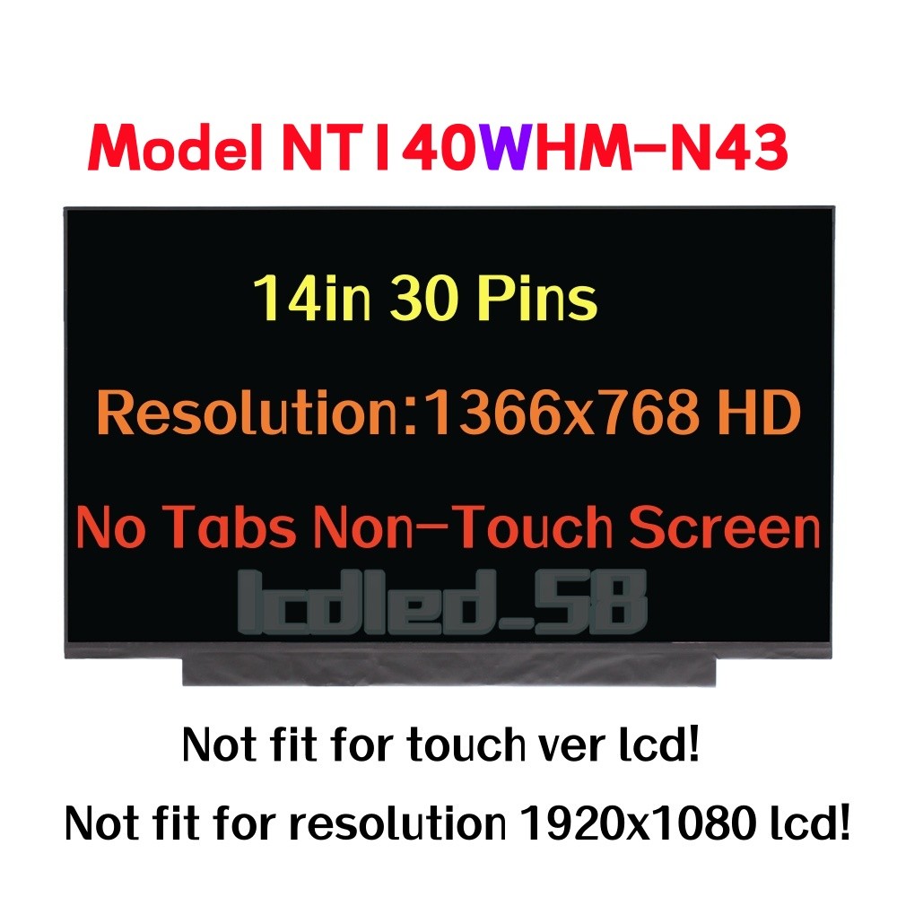 For Lenovo NT140WHM-N43 V8.0 5D10M42866 Non-Touch LCD Screen 14.0'' HD 30 Pin