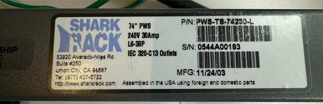 SHARK RACK 74" PWS 240V 30AMP L6-30P IEC 320-C13 OUTLETS