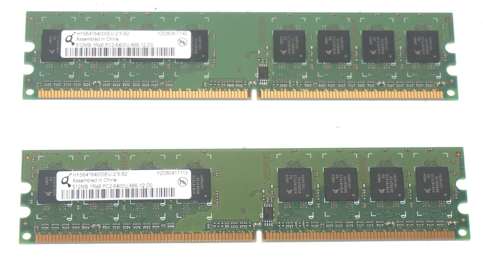 Qimonda HYS64T64000EU-2.5-B2 1GB (2x512MB) PC2-6400 DDR2-800Mhz Memory