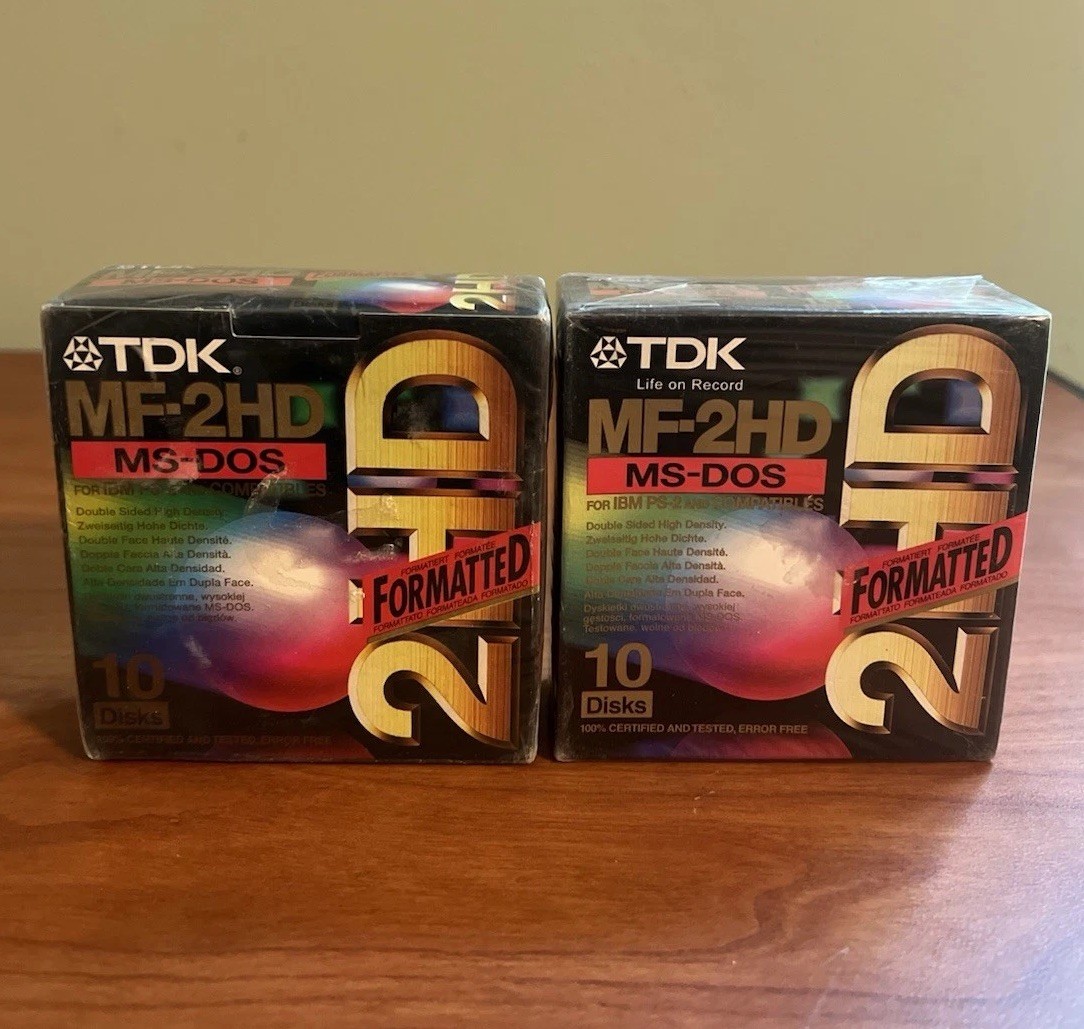 20 TDK MF-2HD MS-DOS Formatted 3.5 Floppy Disks 2 Boxes of 10 NEW SEALED