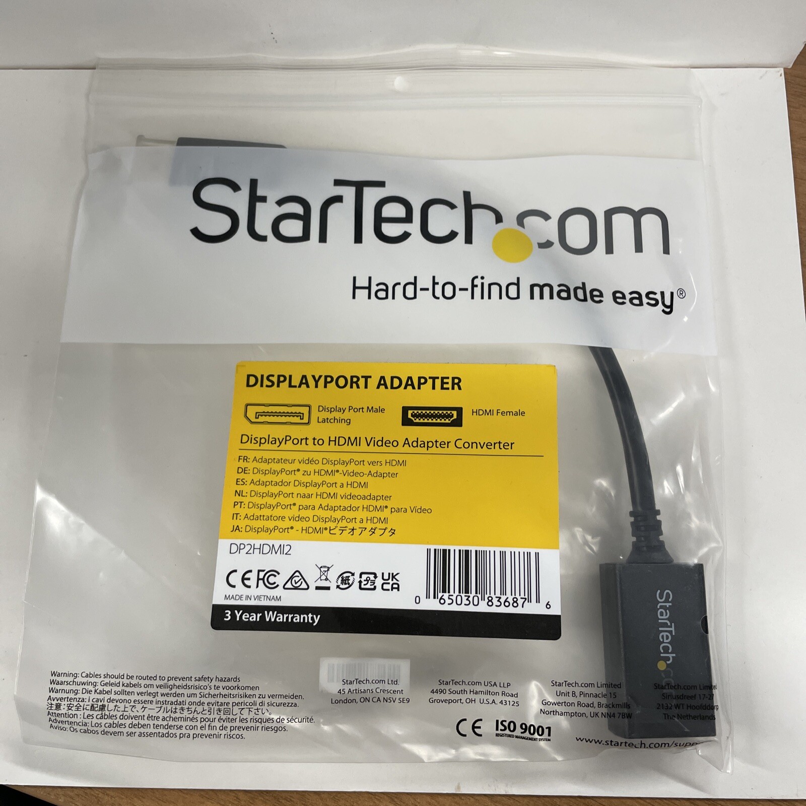 DisplayPort to HDMI Video Adapter Cable StarTech.com DP2HDMI2 NEW SEALED MALE