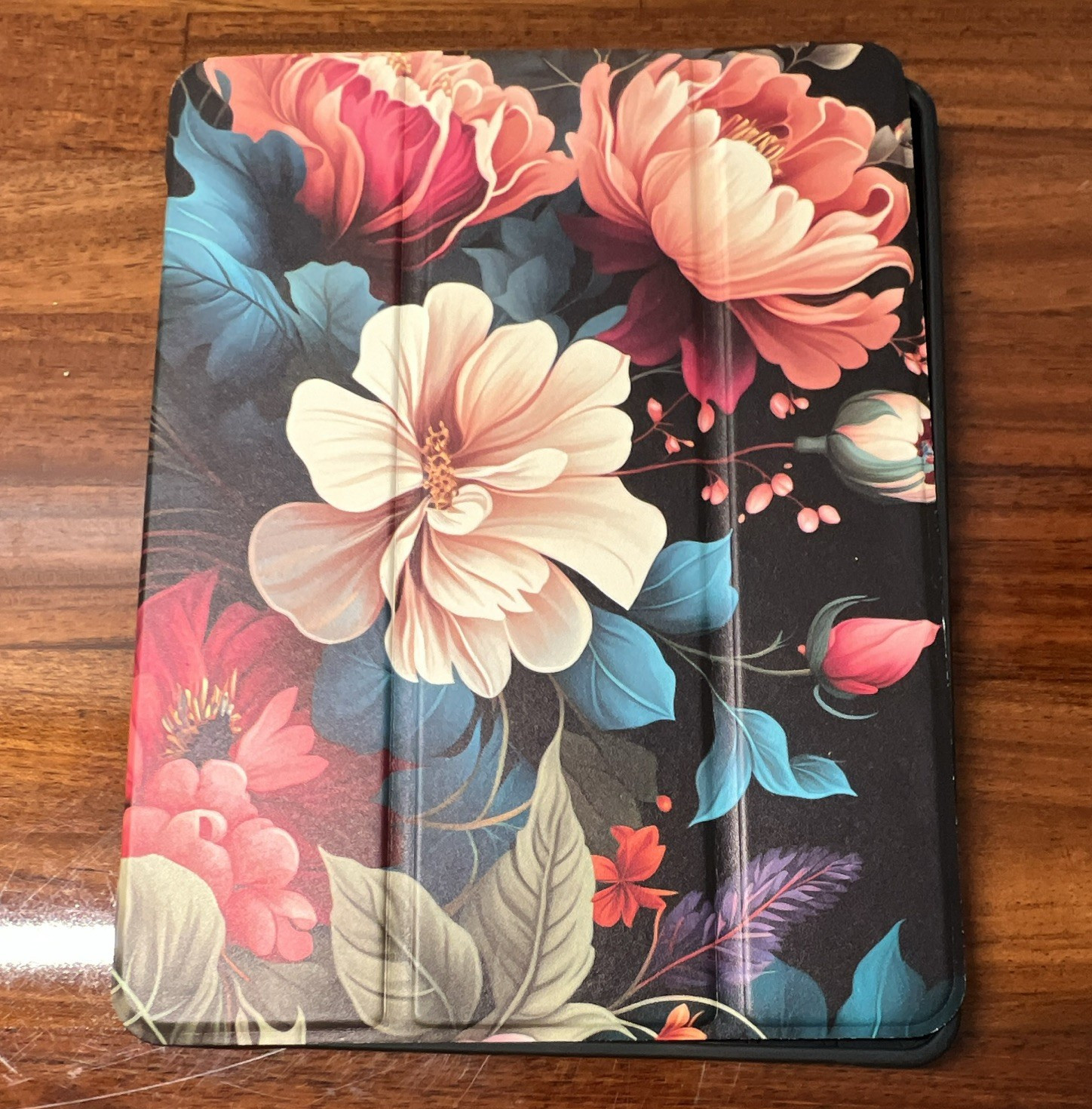 Floral Folding Folio Case for Apple iPad 9.7in Rigid Plastic Stand Black