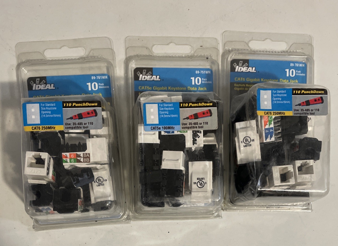 3 (10 Pk )IDEAL Electrical 89-761WH IDEAL Electrical CAT6 Keystone Modular Jacks