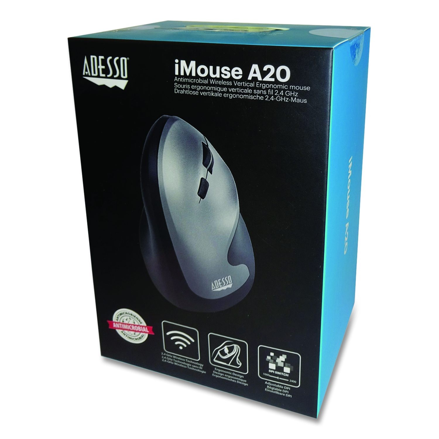 Adesso iMouse? A20 Antimicrobial Wireless Mouse Right Hand Black/Granite
