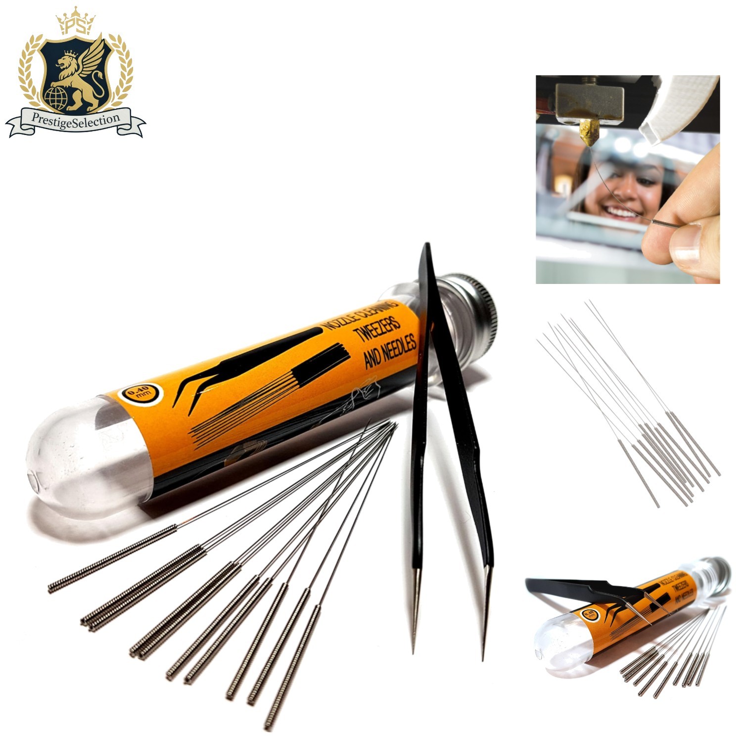 Precision Cleaning for 3D Printers: 0.4mm Stainless Steel Needles & Tweezers Set