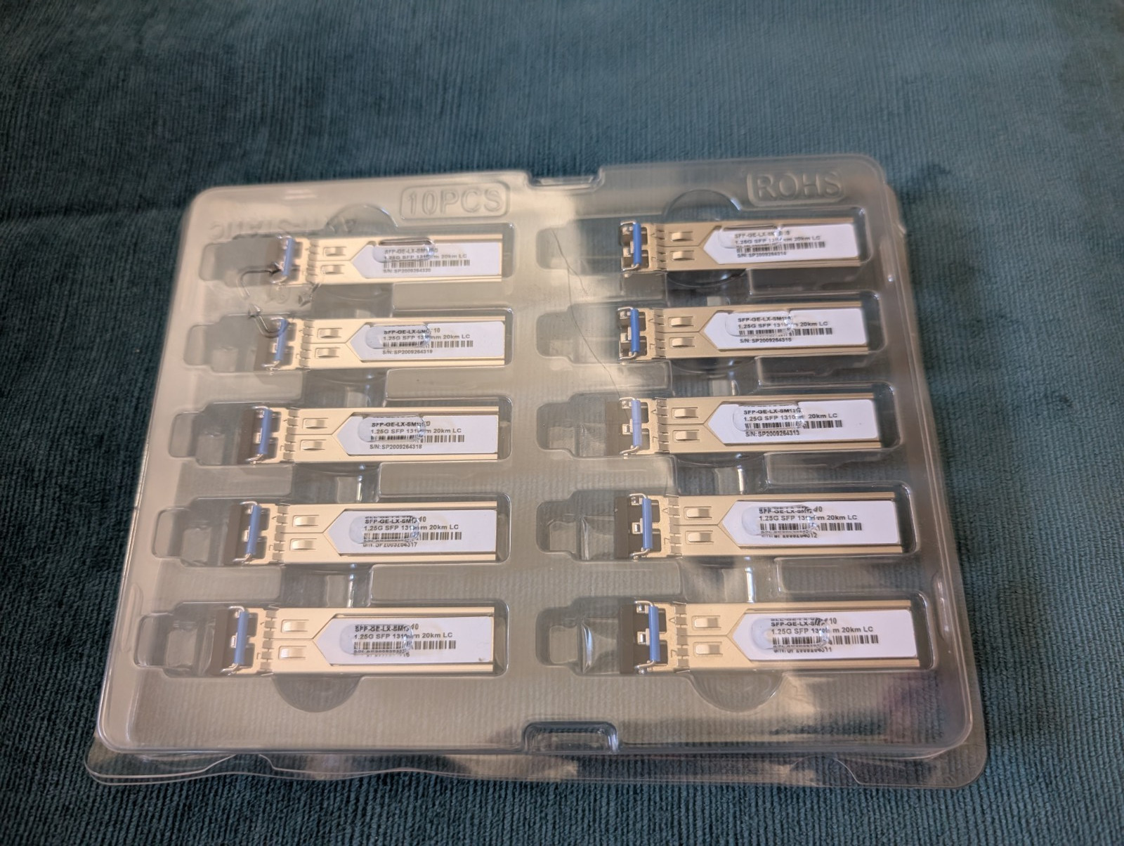 10 Pack 1.25G SFP LC Module 1000Base-LX (SMF,1310nm,20km,DDM) New In Box