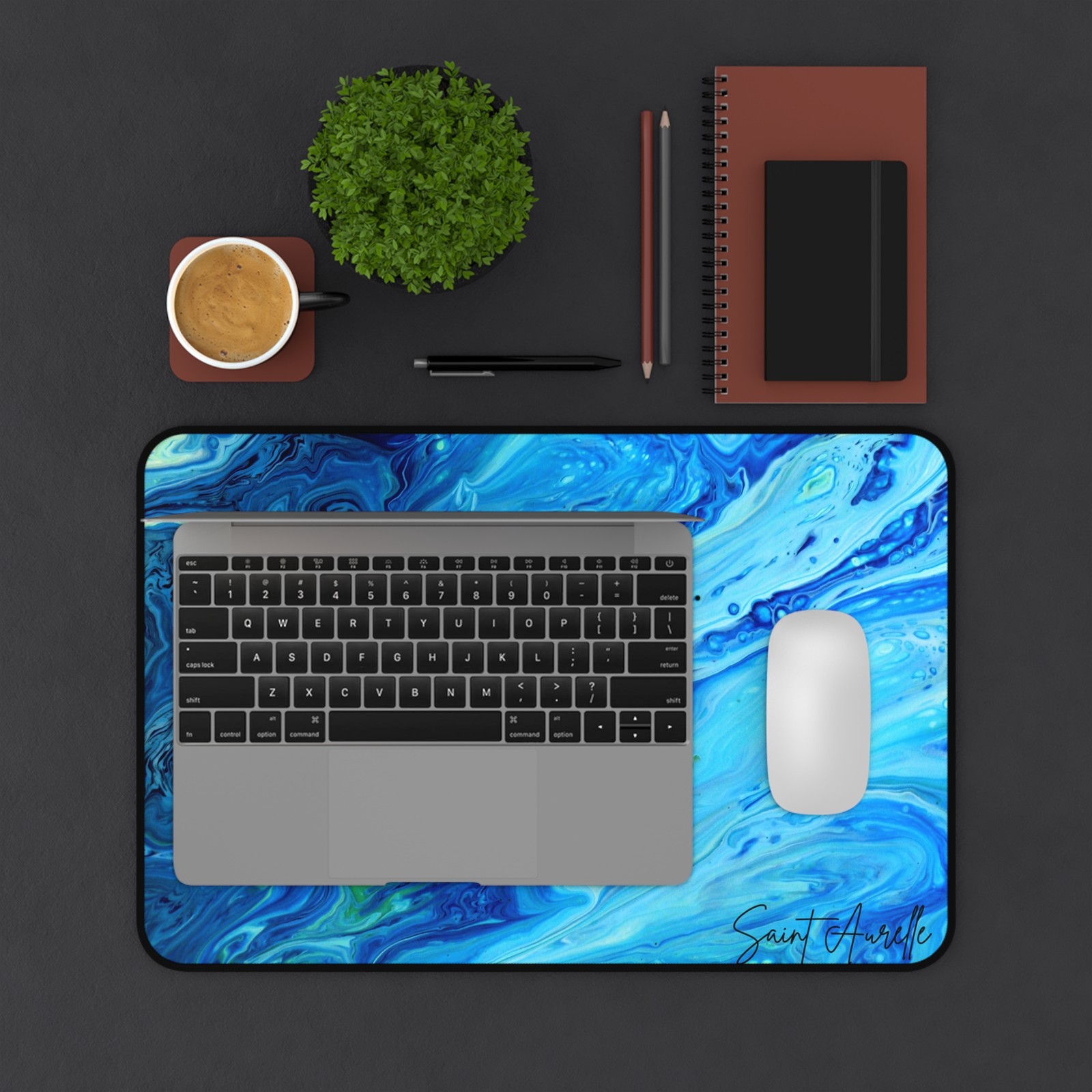 Blue Ocean Marble Desk Mat | Abstract Swirl Mousepad, Saint Aurelle logo