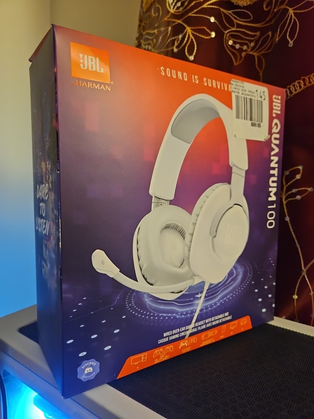 JBL Quantum 100 Wired Over-Ear Gaming Headset White 3.5mm Jack