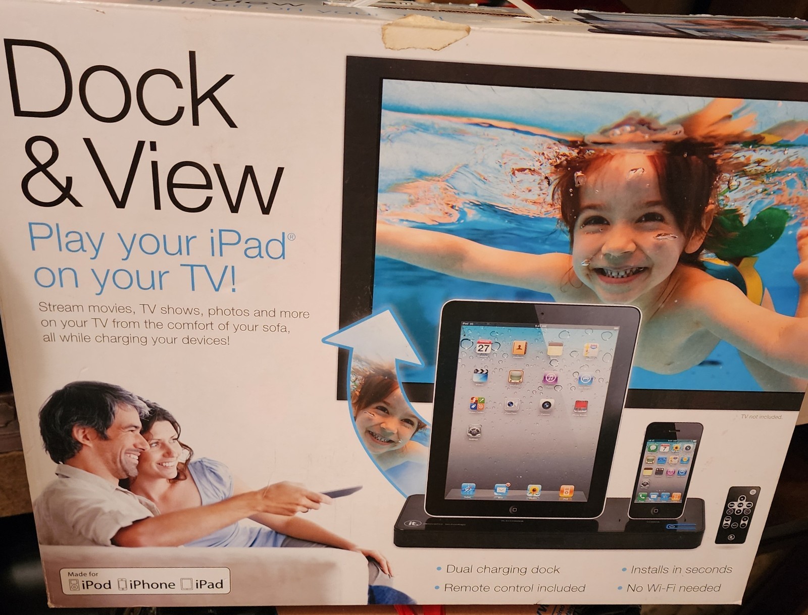 Dock & View iPad TV Docking Station Dual Charging w/ Remote, Audio Out White
