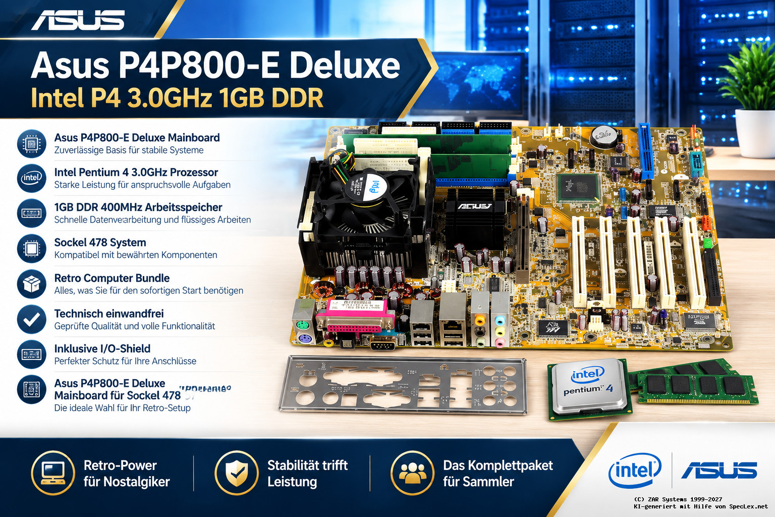 Asus P4P800-E Deluxe + Intel P4 3.0GHz + 1GB DDR Motherboard CPU RAM Retro Bundle