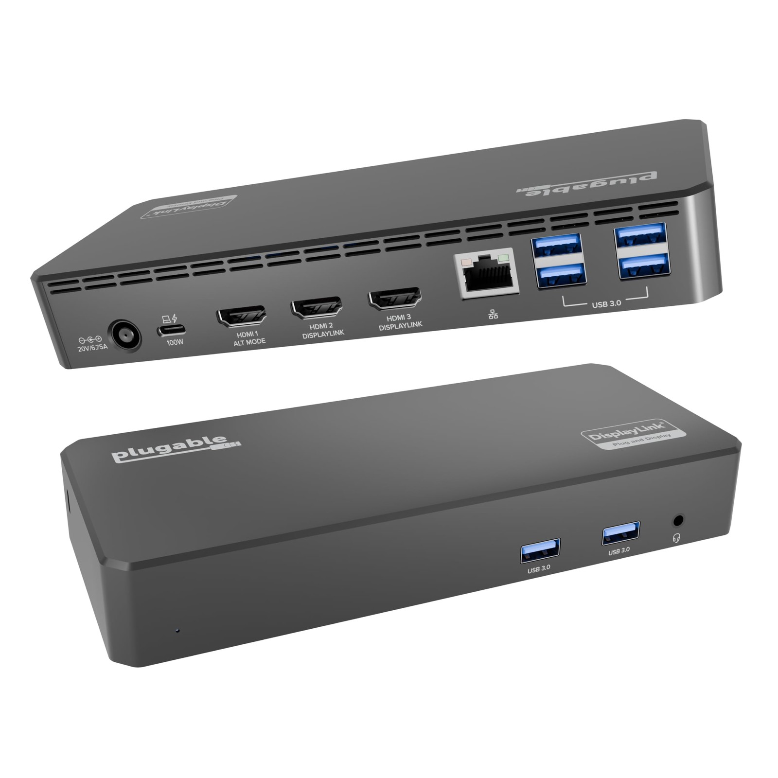 Plugable USB C Triple Display Docking Station | 100W PD, 3X HDMI