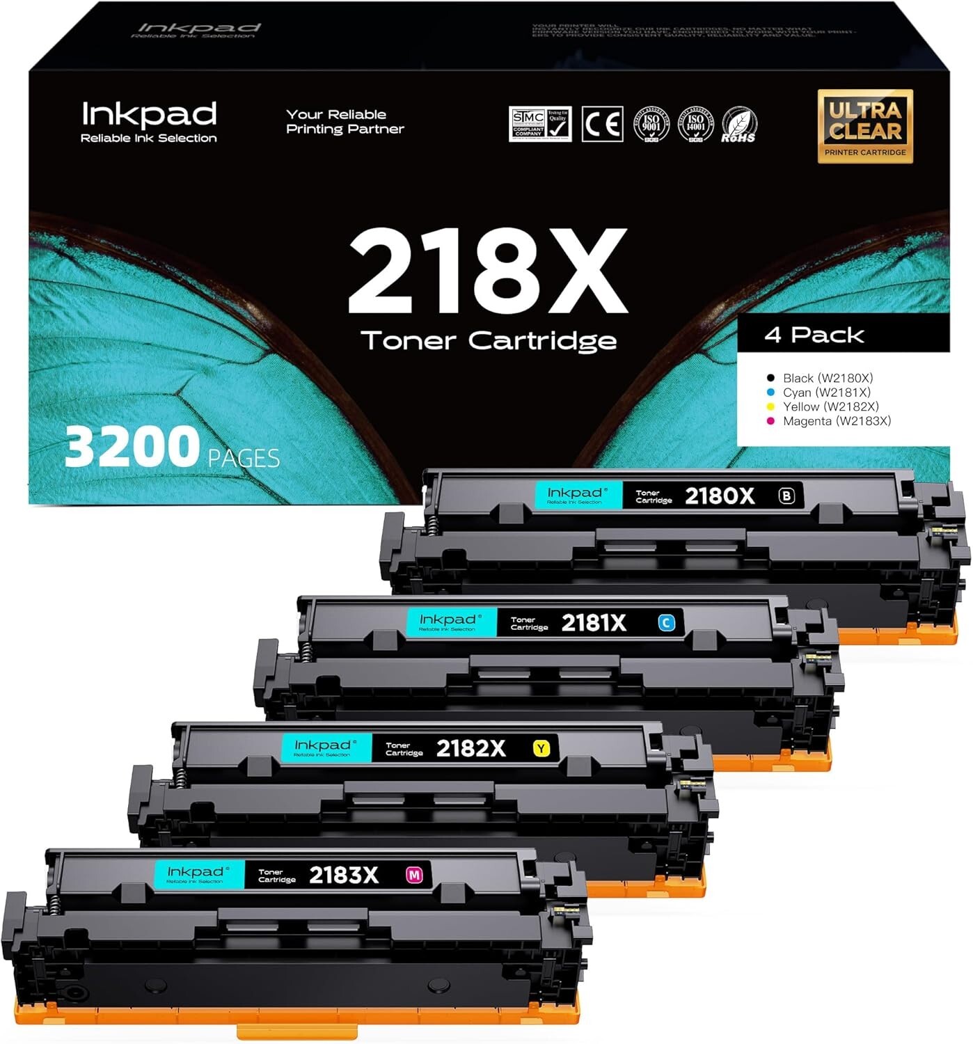 High Yield 218X Toner Cartridge 4Pck No Chip FOR HP 218X/A HP Color Laserj