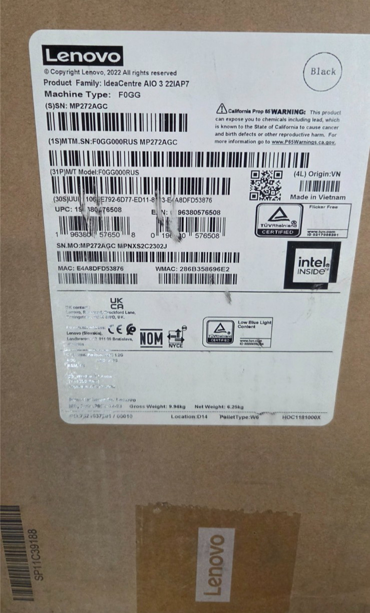 Lenovo Ideacentre AIO 3 22IAP7  4GB MEMORY, 256 SSD