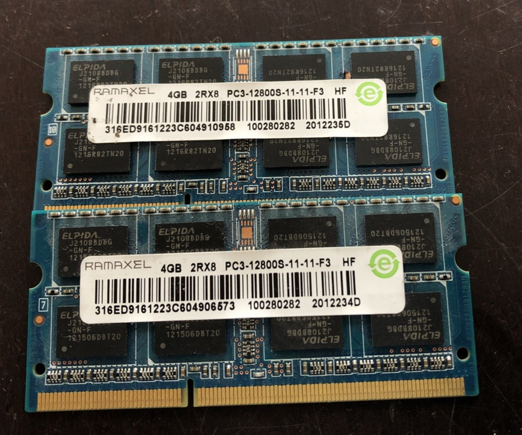 RAMAXEL 8GB (2x4GB) 2Rx8 PC3-12800S DDR3 SODIMM Laptop Memory RAM
