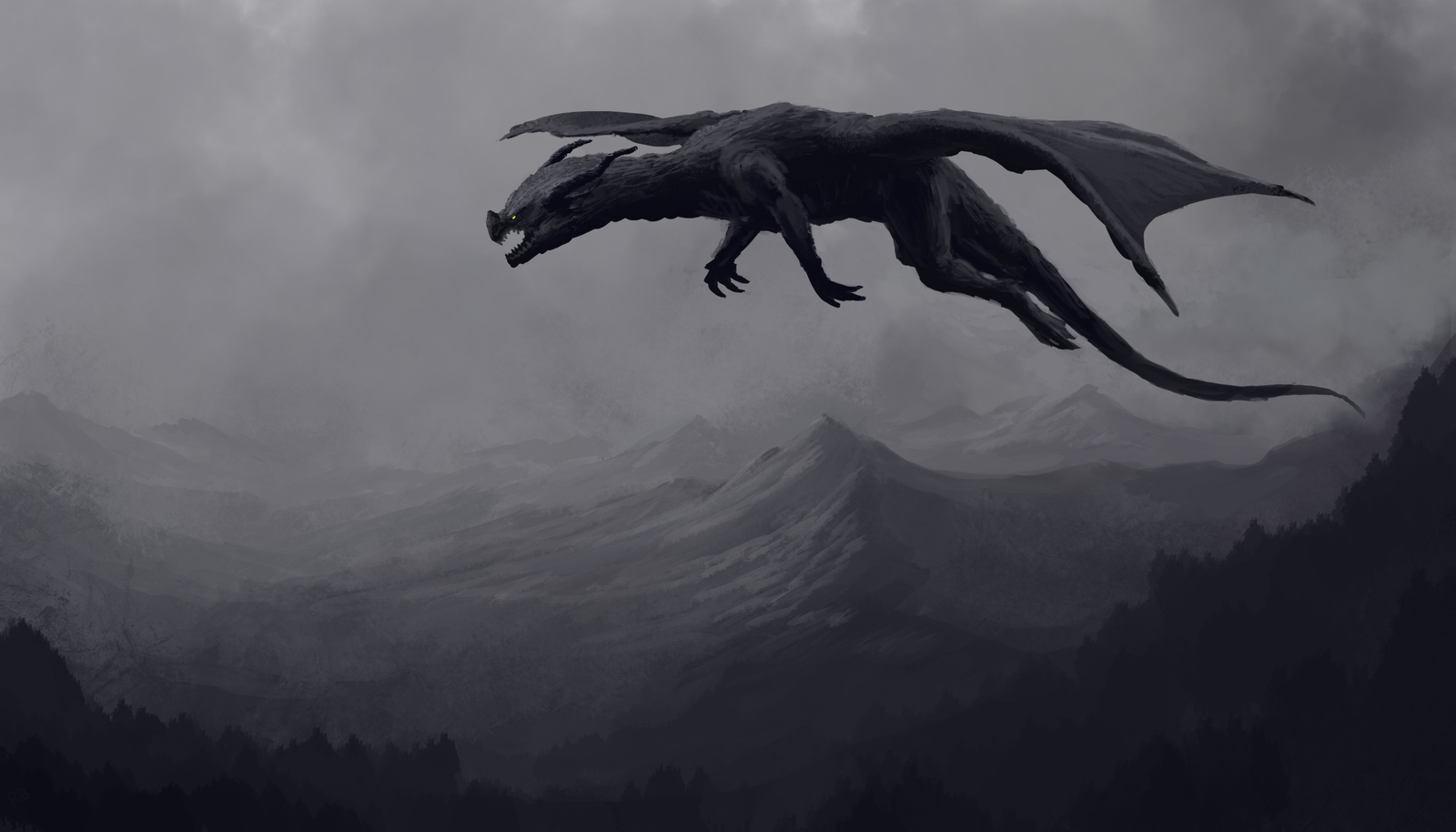Landscape  art fantasy nature dragon mountains flying Custom Gaming Mat Desk