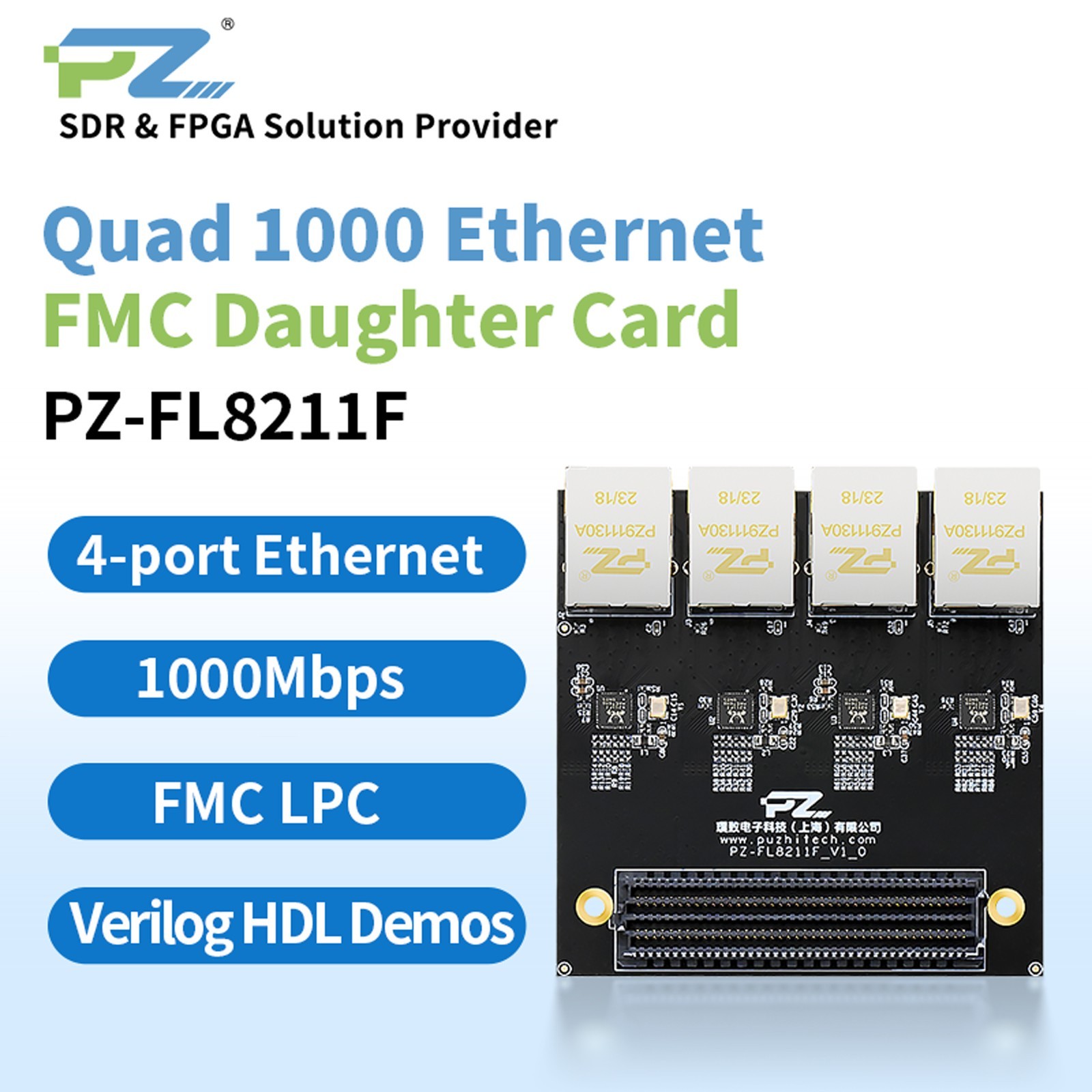 Puzhi FMC Card Gigabit Ethernet(1000Mbps) RTL8211FI Expansion Module 4Channels