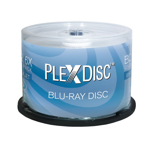 50 PlexDisc 6X Blank BD-R Blu-Ray 25GB White Inkjet Hub Printable Disc 633-214