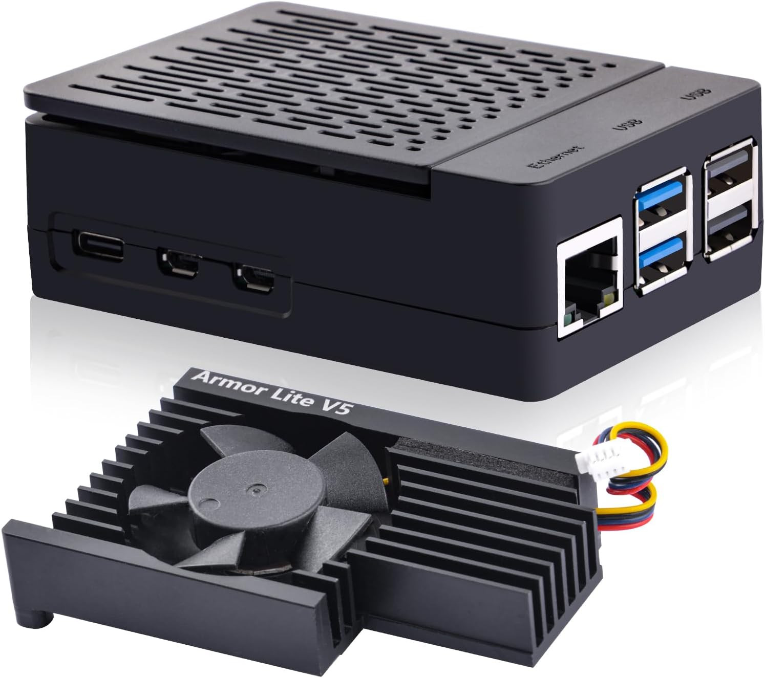 ABS Case with Armor Lite V5 Active Cooler for Raspberry Pi 5, Pi 5 Case