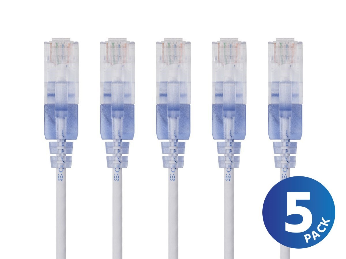 Monoprice Cat6A Ethernet Network Patch Cable - 30 Feet - White | 5-Pack, 10G