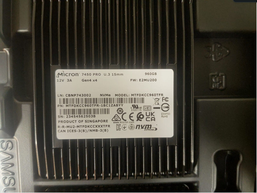 New Micron 7450 PRO 960GB U.3 (15mm) SSD NVMe PCI 4.0 MTFDKCC960TFR-1BC1ZABYY