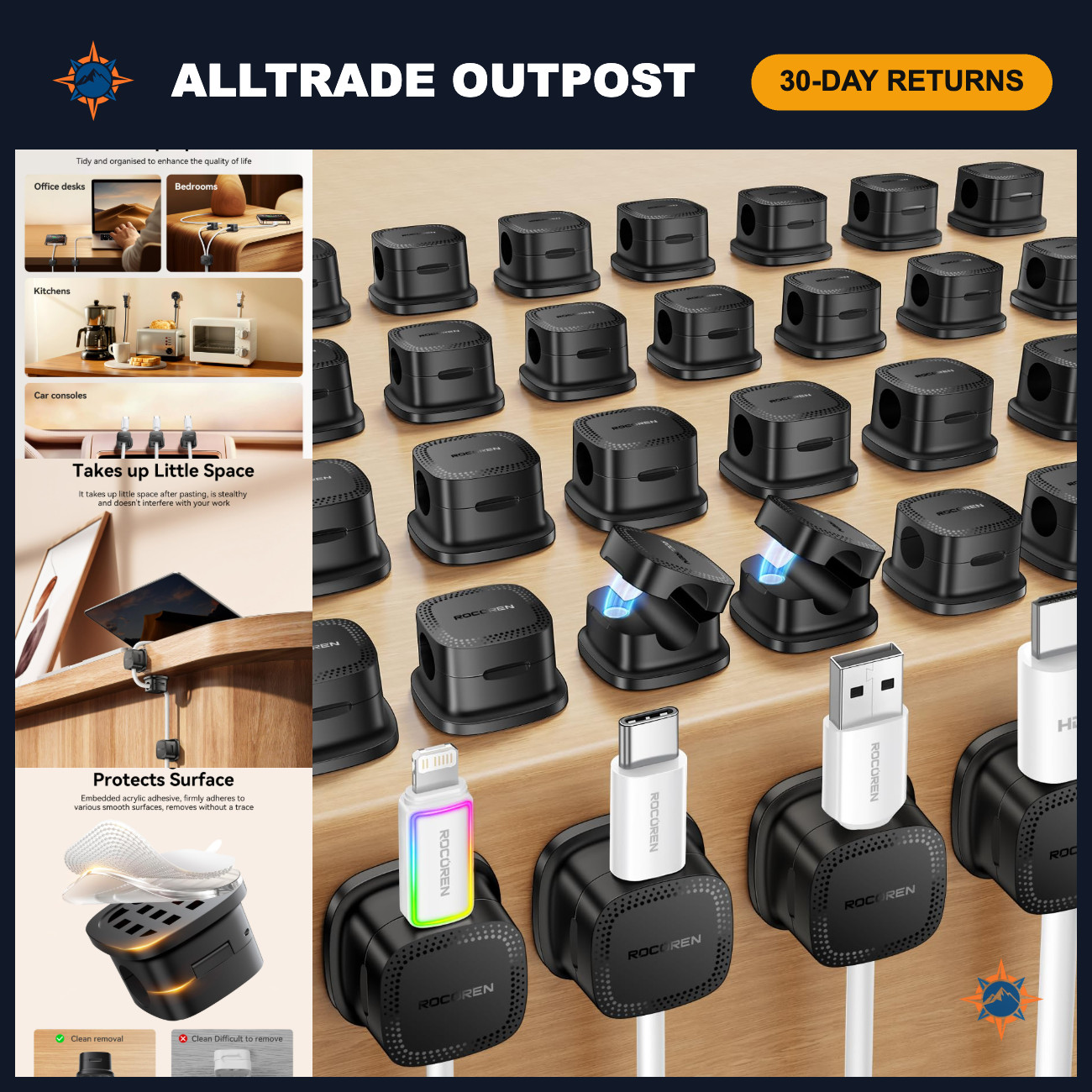 30-Pack Magnetic Adjustable Cable Clips - Cord Organizer for Home & Office