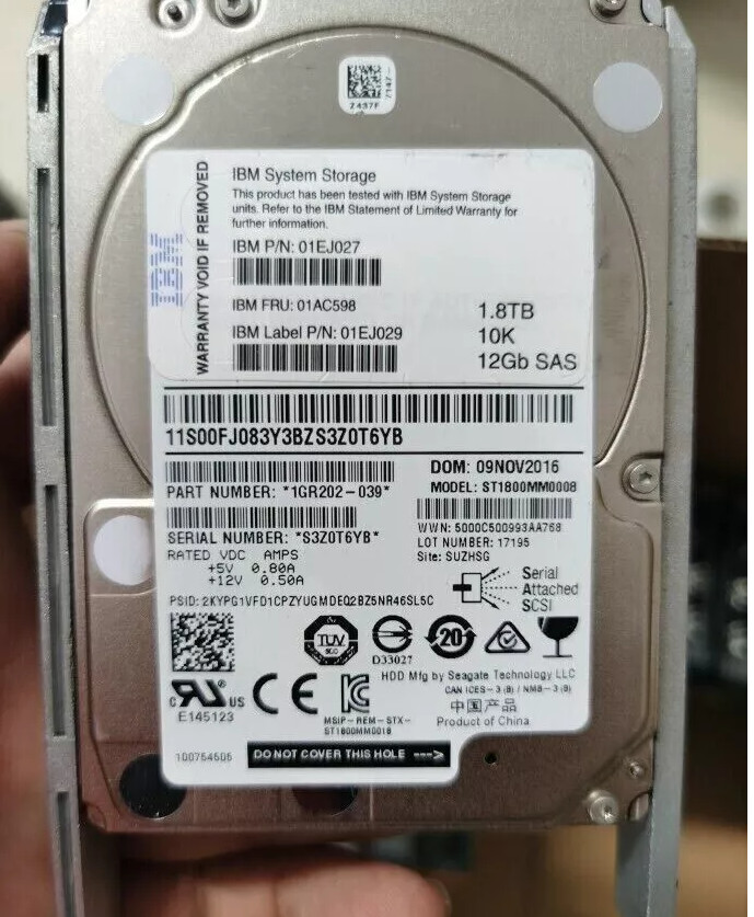 FOR FIT IBM 01EJ027 01EJ029 01AC598 1.8TB V5000 G2 V5030 10K RPM 12Gb2.5"SAS HDD