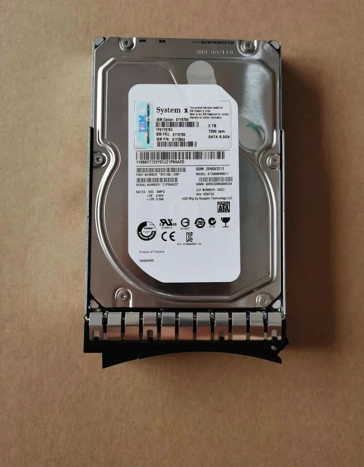 IBM 81Y9794 81Y9795 2TB SATA 6G 3.5 X3550X3650 M4 server hard drive