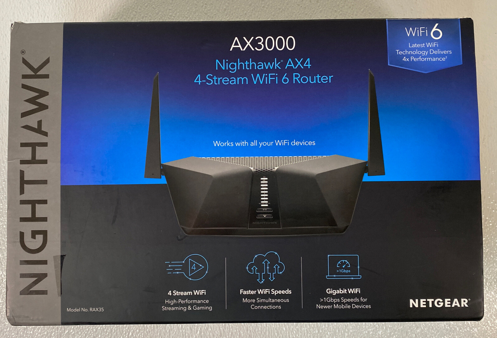 AX3000 Nighthawk AX4 4-Stream WiFi 6 Router (RAX 35) New Open Box