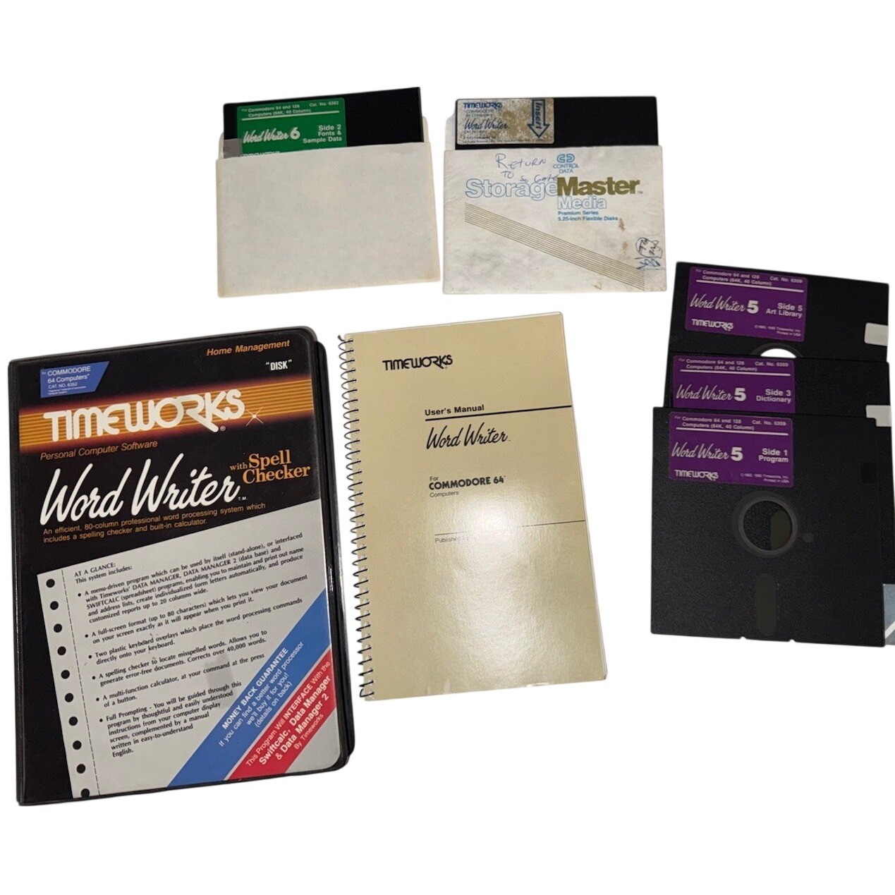Timeworks Word Writer Commodore 64 128 Software 5.25 Floppy Disks Manual Case
